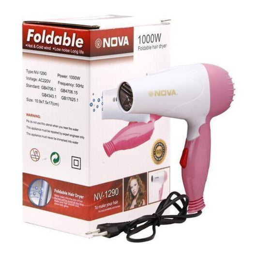 Nova NV-1290 Foldable Hair Dryer | 1000W Hot Air Styling & Quick Drying Machine