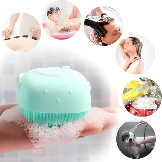 Soft Silicone Bath Brush with Hooks | Baby & Adult Body Scrubber | Random Color | With Box