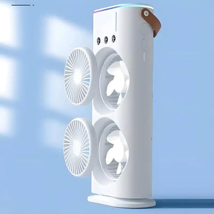 مروحة رذاذ صغيرة مزدوجة الرأس مع ضوء LED ومرطب | مبرد هواء محمول بمنفذ USB للمنزل والمكتب والسفر
