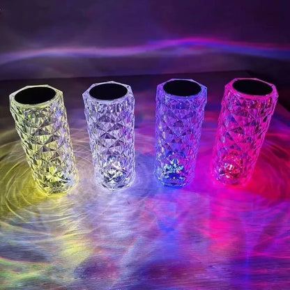 16 Colors Diamond Rose Crystal Touch Lamp | USB Rechargeable Bedside Lamp with Remote