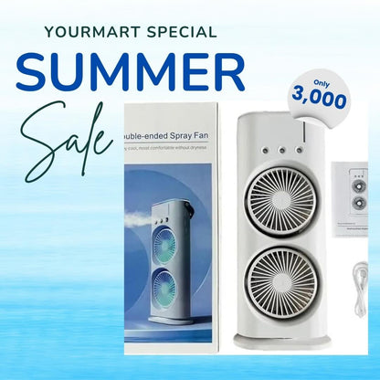 مروحة رذاذ صغيرة مزدوجة الرأس مع ضوء LED ومرطب | مبرد هواء محمول بمنفذ USB للمنزل والمكتب والسفر