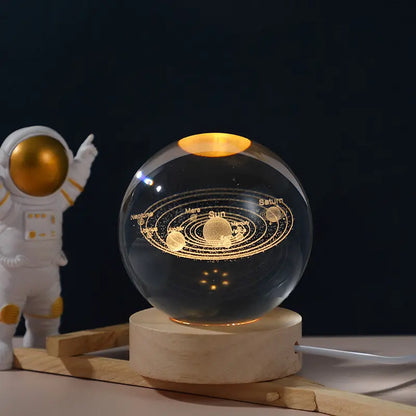 3D Galaxy Space Crystal Ball Night Light with Stand | 3D Ball Crystal Glass LED Table Lamp | Random Designs