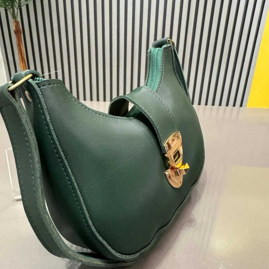 Crescent Leather Luxury Shoulder Bag for Women | Deep Green