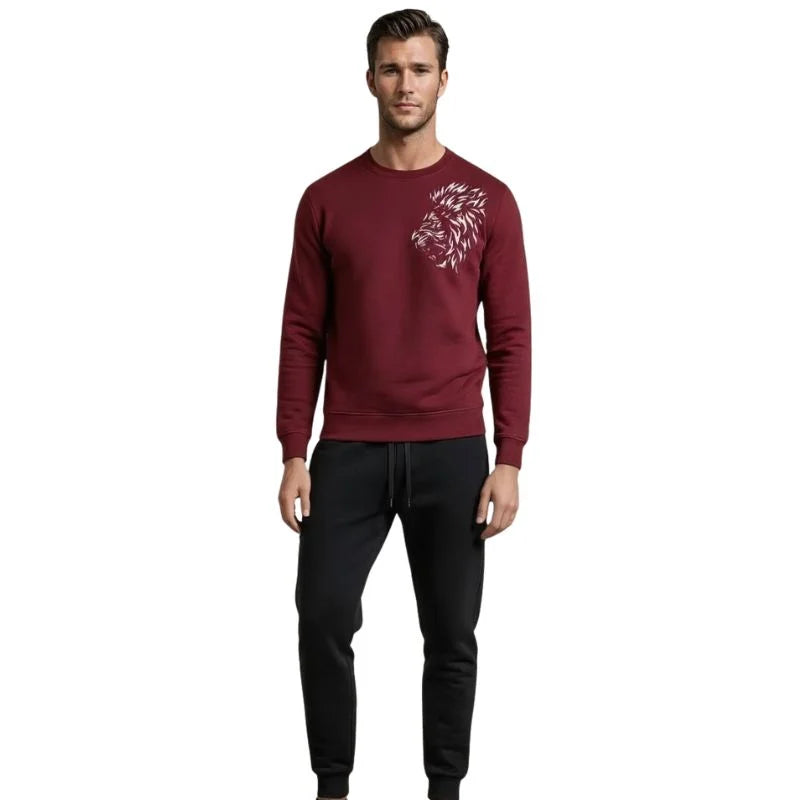 LION Printed Maroon  Tracksuit Sweatshirt & Trouser  | Warm & Comfortable Winter Wear | XL