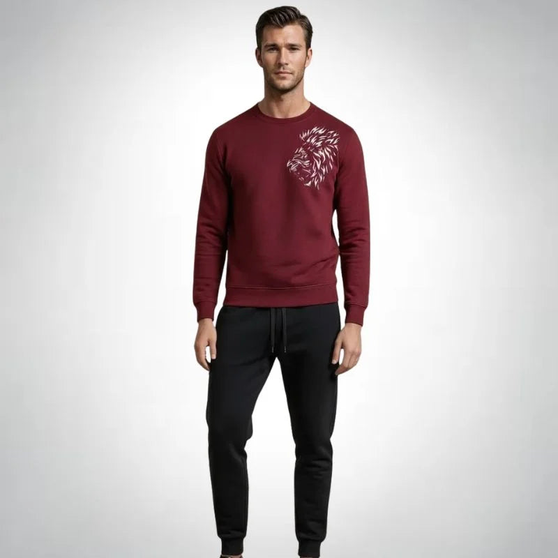 LION Printed Maroon  Tracksuit Sweatshirt & Trouser  | Warm & Comfortable Winter Wear | XL