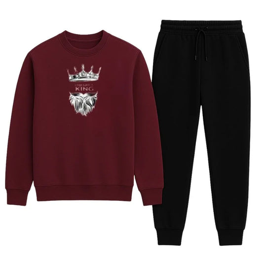 KING Printed Maroon Tracksuit Sweatshirt & Trouser | Warm & Comfortable Winter Wear | XL