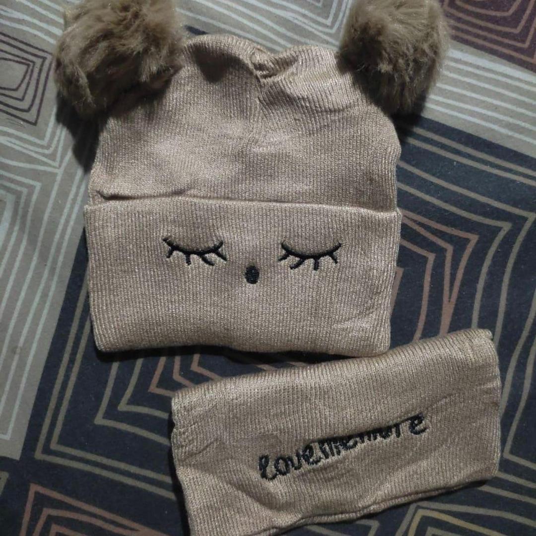2 Pcs Wool Textured Beanie And Neck Warmer