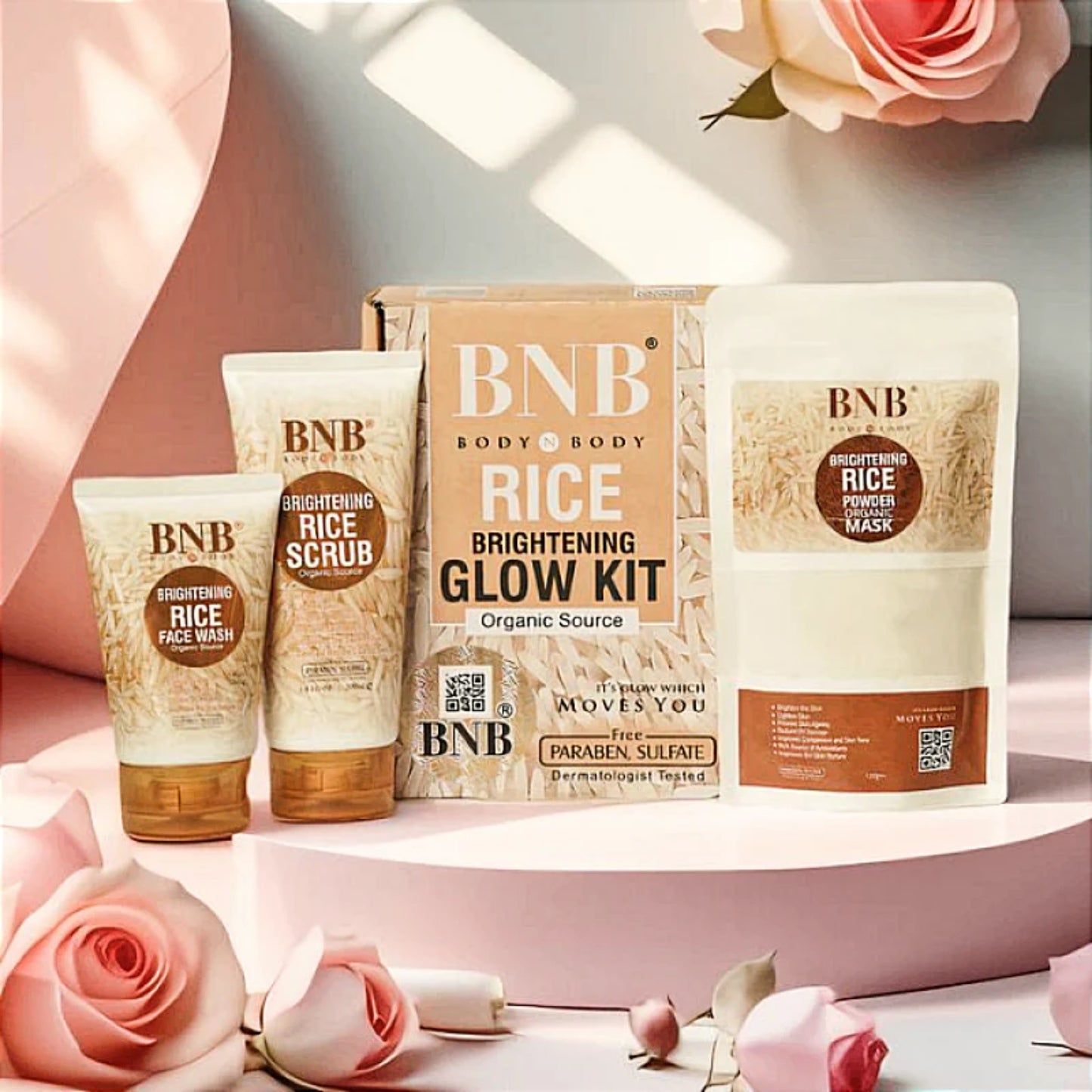 BNB Rice Extract Bright & Glow Facial Kit | 3-in-1 Whitening, Brightening & Hydrating Skincare