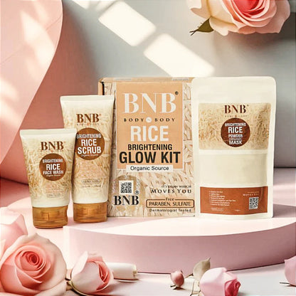 BNB طقم تفتيح وتوهج الوجه بخلاصة الأرز | 3 في 1 لتبييض وتفتيح وترطيب البشرة
