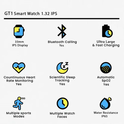 الساعة الذكية GT1 مع مكالمات بلوتوث وشاشة لمس