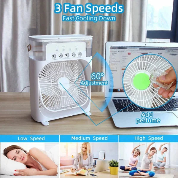 10 Inches | Large Size Portable Air Conditioner Fan | Usb Electric Fan With Led Night Light, Fine Mist Water, And Humidifier Function | Led Night Light Water Mist | Random Color