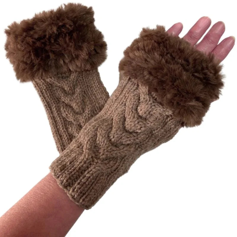 Women’s Faux Fur Fingerless Knitted Gloves  Warm Winter Hand Wrist Warmers  Soft, Stylish & Comfortable
