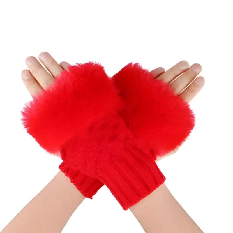 Women’s Faux Fur Fingerless Knitted Gloves  Warm Winter Hand Wrist Warmers  Soft, Stylish & Comfortable