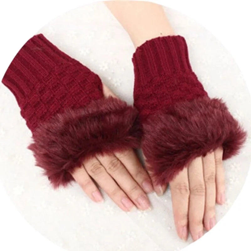 Women’s Faux Fur Fingerless Knitted Gloves  Warm Winter Hand Wrist Warmers  Soft, Stylish & Comfortable