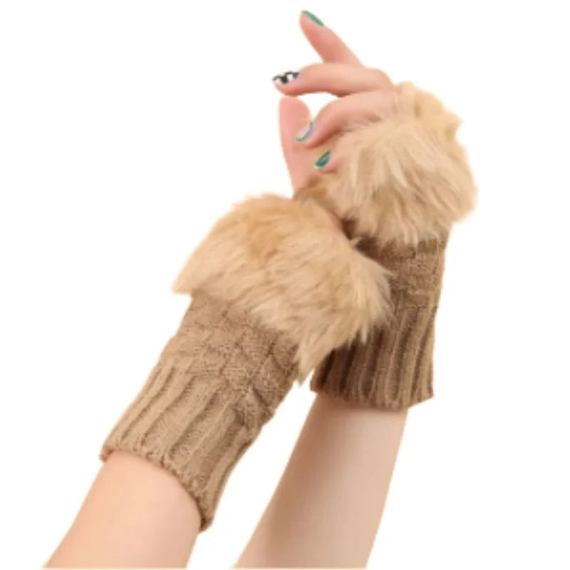 Women’s Faux Fur Fingerless Knitted Gloves  Warm Winter Hand Wrist Warmers  Soft, Stylish & Comfortable